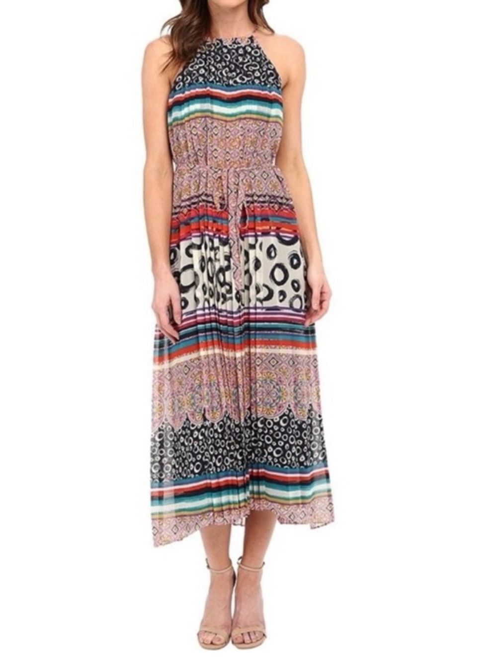Donna Morgan Multi-Colored Pleated Midi Dress Size 4